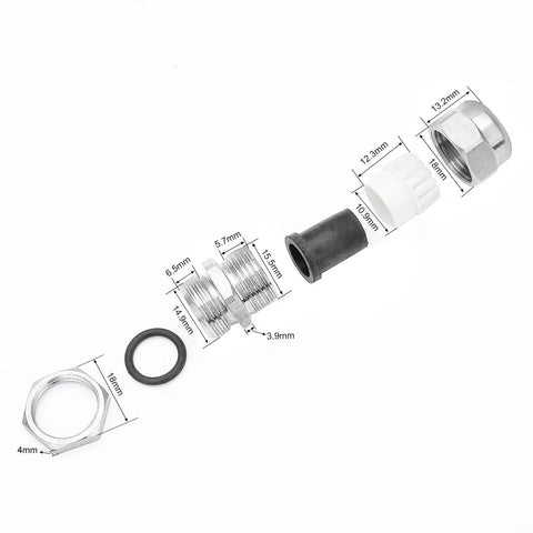 Disassembled view of Beefy Industrial Grade Stainless Steel Waterproof Cable Gland PG9 For 4 To 8mm Cables showing components