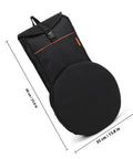 Yo Drummer Grab This Flat Out Tough Oxford Carrier Bag For Snare And Practice Pads shows dimensions, black heavy-duty oxford material.