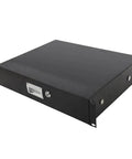 Straight Up Heavy Duty 19 Inch 2U Rack Drawer Cabinet With Secure Lock And Keys Crafted From Solid Steel In Sleek Black, side view.