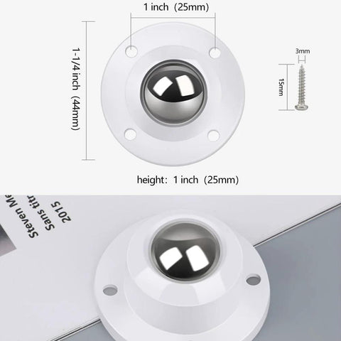 Adhesive Caster Wheels For Furniture Storage Boxes And Trash Cans 1 Inch Low Profile Black 360 Degree Swivel ABS With Stainless Steel Ball Bearings
