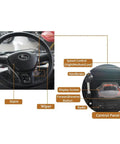 2 Passenger Electric Golf Cart For Adults Featuring A Heavy Duty 800 Watt Lithium Battery Cargo Bin And Easy Speed Control control panel and steering wheel.