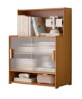 Multi Tier Desktop Bookshelf With Bamboo Build And Sliding Plastic Door Space Saver Display Rack For Home Office Cozy Sturdy Organizer For Books Decor And Study Supplies