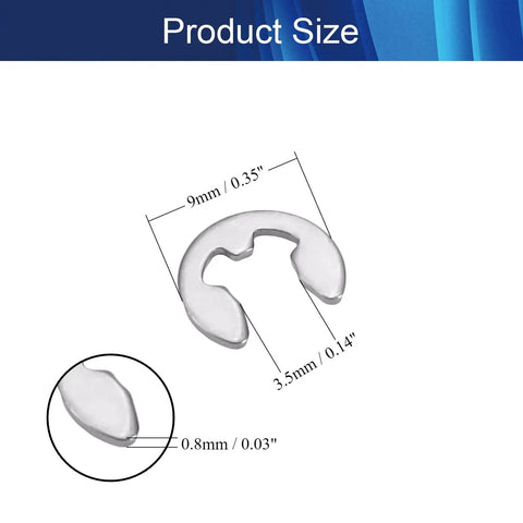 Heavy Duty External Retaining Rings Kit M4 E Clip Circlip 304 Stainless Steel 9mm outer diameter 4mm inner diameter dimensions