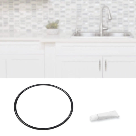 Whole House O Ring Replacement Kit For Filter Housings Fits Standard Twenty Inch Filter Housings Five Point Five Inch OD O Rings Three Pack BPA Free Nitrile Rubber Thermal Resistant Pro Seal Leak Proof Seals Includes Lubricant Tube next to kitchen sink