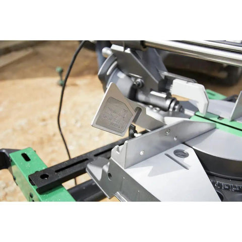 Close-up of Pro Grade Miter Saw With Eight And A Half Inch Blade And Linear Ball Bearing Slide System For Ultra Smooth Accurate Cuts