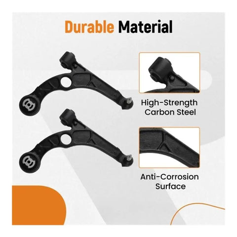 Front Lower Control Arm 2x Set For Dodge Dart 2013 2016 And Chrysler 200 2015 Automotive Replacement Lower Control Arms With Bushing Kit Durable High Quality Performance Fit showing two black control arms with highlighted material properties.