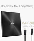 ZenDrive Ultra Slim External DVD Burner Drive RW With M Disc Support For Mac And Windows Nero Back It Up For Android Includes USB Two Point Zero And Type C Cables For Easy Plug And Play, black slim drive with USB-A and USB-C cables