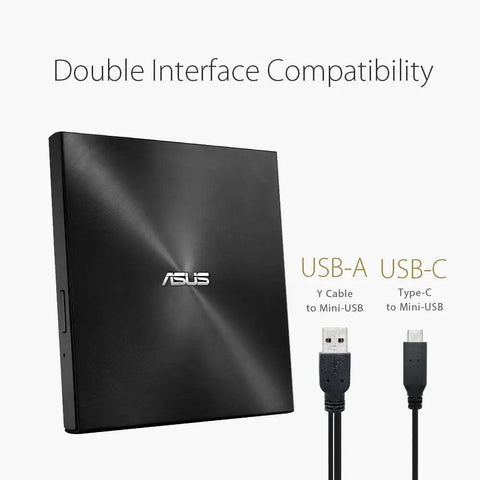 ZenDrive Ultra Slim External DVD Burner Drive RW With M Disc Support For Mac And Windows Nero Back It Up For Android Includes USB Two Point Zero And Type C Cables For Easy Plug And Play, black slim drive with USB-A and USB-C cables