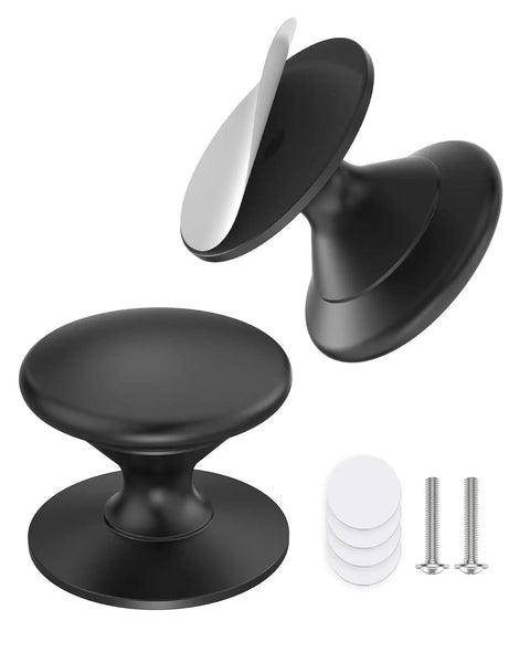 2 Pack Adhesive Drawer Knobs For Cabinets Black Rust Resistant Aluminum Alloy Stick On Pull Handles With Smooth Rounded Grip No Drill Needed Easy Install Strong Hold Modern Kitchen And Furniture Upgrade, black cabinet knob with adhesive pads and screws