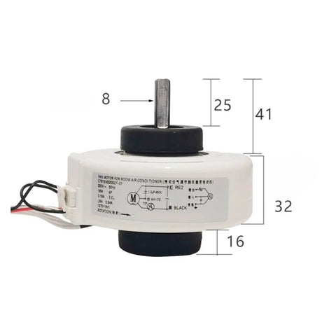 Indoor Unit AC Fan Motor Replacement Part For Air Conditioner Pro Grade Durable Spare Accessory High Efficiency And Reliable Cooling Solution For Industrial And Home Systems, white motor with shaft and dimensions