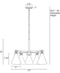 Diagram of Whitney 27 Inch 5 Light Modern Farmhouse Chandelier With Conic Clear Glass Shades In Brushed Nickel Finish Adjustable Height