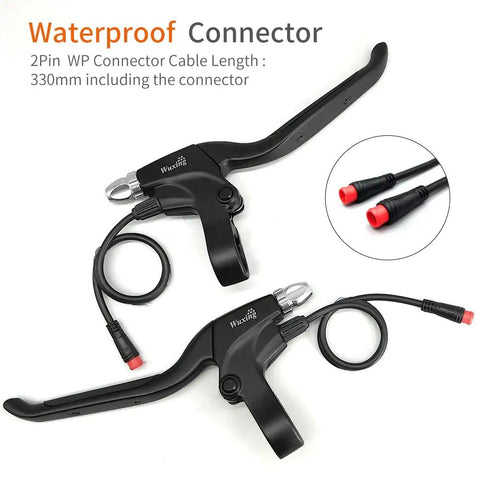 Electric Bike Brake Lever With Cutoff Sensor For E Scooter And Ebike Aluminum Handle With Comfortable Rubber Grip Black Matte Finish 2 Pin Waterproof Plug