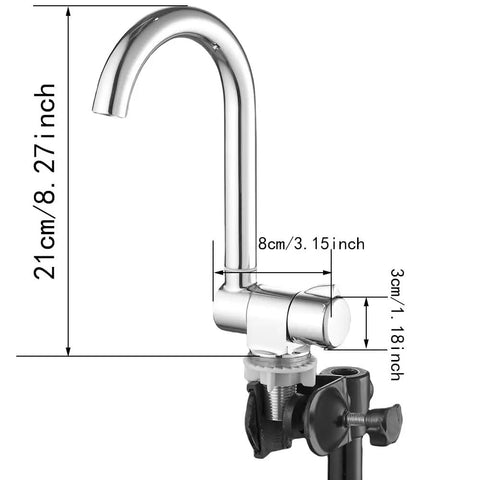 Premium RV Sink Faucet with Spotless Chrome Finish Heavy Duty 360 Swivel Marine Cold Water Tap close-up dimensions and design