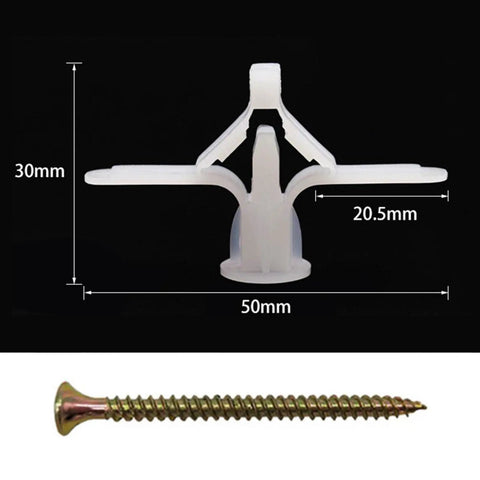 All In One Drywall Anchor Kit With Self Drilling Screws For Hollow Walls Anti Rotation Ribbed Expansion Design Wear Resistant And Weather Tolerant Heavy Duty DIY Friendly For Shelves Cabinets And Picture Frames, 30mm x 50mm