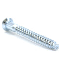 Close-up of zinc-plated M5 x 50mm confirmat screw for furniture assembly, 3/16 inch by 2 inches wood fasteners.