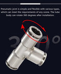Push To Connect 1/4 Inch Tube 3 Way Tee Pneumatic Fittings Nickel Plated Copper Quick Connector For Air Bags Brakes And Air Compressors Built For Tough Days, Corrosion Resistant Seals, And Leak Free Performance In Air Brake And Compressor Setups