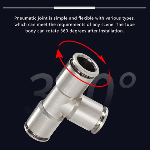 Push To Connect 1/4 Inch Tube 3 Way Tee Pneumatic Fittings Nickel Plated Copper Quick Connector For Air Bags Brakes And Air Compressors Built For Tough Days, Corrosion Resistant Seals, And Leak Free Performance In Air Brake And Compressor Setups