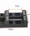 Close-up of the mini vise clamp from the 18-Piece Stone Carving Kit with measurements 105mm by 61mm by 53mm shown.