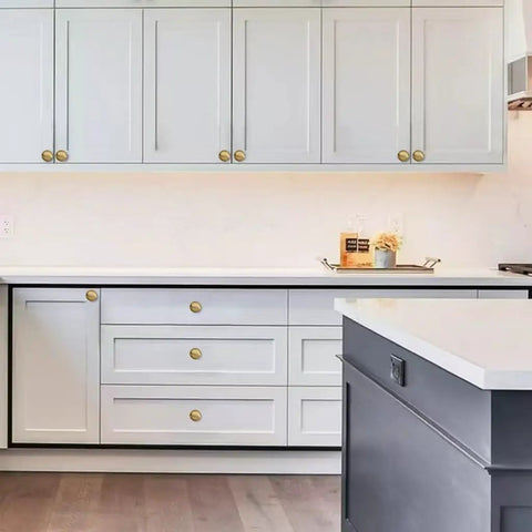 One And One Quarter Inch Champagne Bronze Zinc Alloy Cabinet Knob Single Hole Center Mount For Kitchen Cabinets Drawers Dressers Closets Wardrobes And Bedroom Furniture DIY Friendly Upgrade installed on white kitchen cabinets.