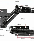 Two Pieces 80 Degree Foldable Lift Bracket With Black Spring Hinge For Sofa Lifters And Furniture Storage Hinges, Left Or Right Mount, Wide Lid Compatibility, Easy Installation, Durable Metal Construction, showing detailed measurements