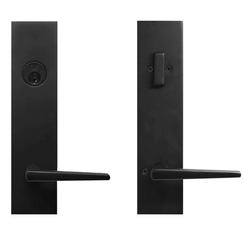 Addy Entry Handle With Philtower Lever for reversible left or right hand doors low profile contemporary front door lock shown front and back