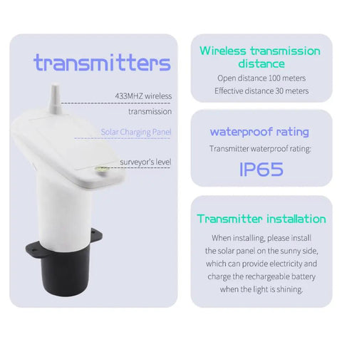 Wireless Ultrasonic Water Tank Level Gauge With Temperature Sensor And Time Display, features and installation instructions