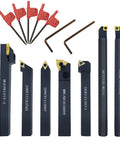 Pro Grade Indexable Lathe Turning Tool Set With Half Inch Shank 7 Carbide Tool Holders and accessories visible