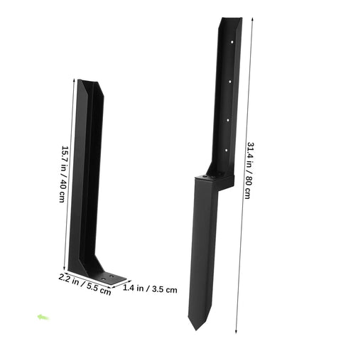 Two Pack Heavy Duty Fence Post Repair Stakes Versatile Ground Anchors For Wood Metal Or Vinyl Fence Posts Quick Fix For Tilted Or Broken Posts In The Garden Patio And Backyard shown in black with dimensions marked.