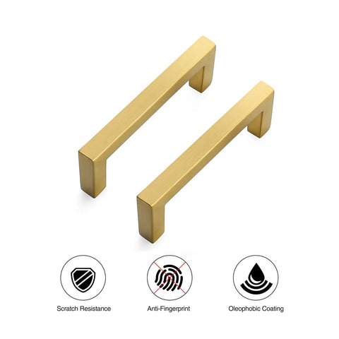 Slim 3 Inch Center to Center Brushed Brass Cabinet Handles 30 Pack Solid Square Bar Drawer Pulls with features icons