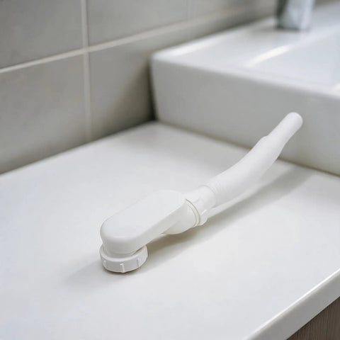 G1-1/2 Flat Bathtub Drain Pipe Kit Flexible Waste Pipe for Freestanding Tub Low Profile P-Trap White 92cm on countertop