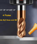 Front view of a 1/4 inch shank carbide ball-nose end mill, 2 in OAL, 4 flutes