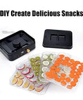 Heavy Duty Five Tier Electric Food Dehydrator With Bright Digital Screen And Temperature Control Timer For Preserving Veggies Herbs Jerky Meat Straight Up Fresh For Your Daily Grind with trays of dried fruits and vegetables.