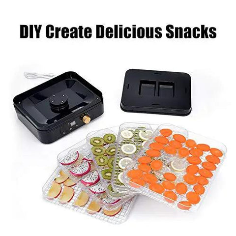 Heavy Duty Five Tier Electric Food Dehydrator With Bright Digital Screen And Temperature Control Timer For Preserving Veggies Herbs Jerky Meat Straight Up Fresh For Your Daily Grind with trays of dried fruits and vegetables.