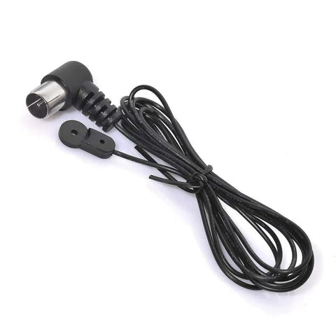 All In One 75 Ohm FM Antenna And AM Loop Antenna Kit for Indoor Home Stereo Receivers, F Type Connector and black coaxial cable.