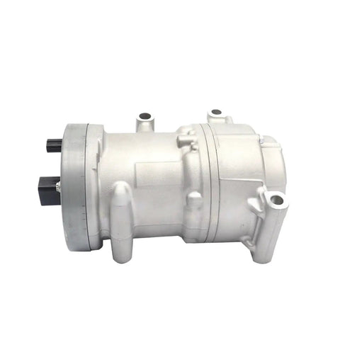 Electric Ac Compressor For Toyota Bz4x And Bz3 Rides Direct Fit Hvac Cooling Part, silver metal body with mounting ports.