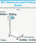 Advanced Label Printing Bench Scale Real Deal 660 Pound Heavy Lifter showcases a stainless steel platform with digital display.