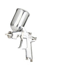 Dead Simple Pneumatic Paint Sprayer With Fully Adjustable Wide Fan Pattern Handheld Touch Up Spray Gun W200 model in silver finish.