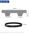 Diagram of Two Pack 160XL037 Timing Belts Geared Cogged Belt Rubber With Fiberglass Reinforcement, showing dimensions and belt angle.