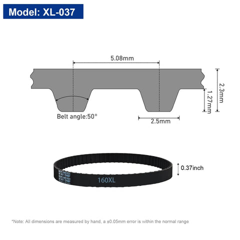 Diagram of Two Pack 160XL037 Timing Belts Geared Cogged Belt Rubber With Fiberglass Reinforcement, showing dimensions and belt angle.