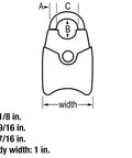 Technical diagram of TSA Approved Keyed Luggage Lock 4689T, 2 Pack, 1-inch body width, measurements labeled, colors may vary.