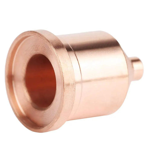 Close-up of a premium copper torch tip from the Top Tier 60A Plasma Cutter Nozzles Set Model 120931 for precise cuts.