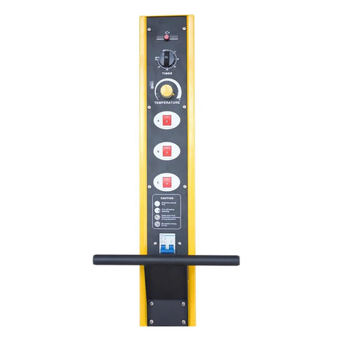 Control panel of Infrared Paint Dryer 3150W Pro Grade Shortwave Curing Lamp with adjustable settings and safety instructions.