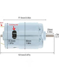 895 High Torque DC Motor Equipped With Dual Ball Bearings Running On 12V Or 24V dimensions with a fan and wiring for power tools and DIY projects.