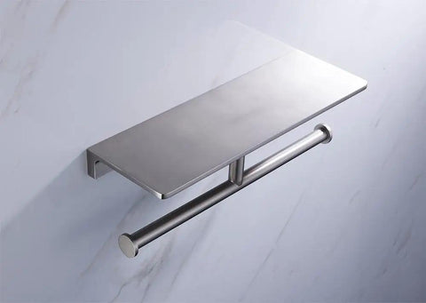 Durable Double Toilet Paper Holder With Storage Shelf Wall Mount Brushed Nickel Finish For Home And Hotel Bathrooms Keeps Toilet Tissue Accessible No Fuss Easy Reach No Clutter Sturdy Brass Construction