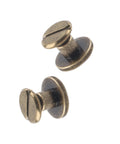 8Mm Flat Head Copper Brass Screws Nuts Rivets Set For Leather Craft And Accessories DIY Repair Kit For Luggage And Clothes Pro Grade Heavy Duty Rustproof Metal Hardware Studs Fasteners 20 Sets. Close-up of two flat head copper-brass screws on white background.