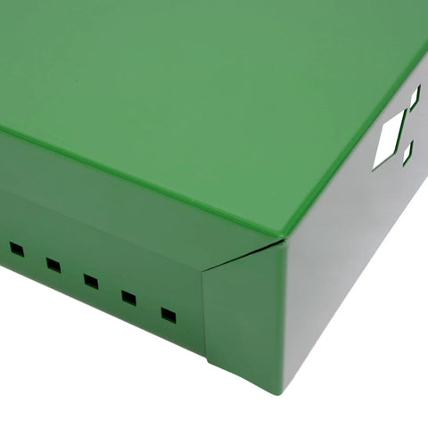 Heavy Duty Left Hand Tractor Battery Box For John Deere 2510 2520 3010 3020 4000 4010 4020, green metal box top view.