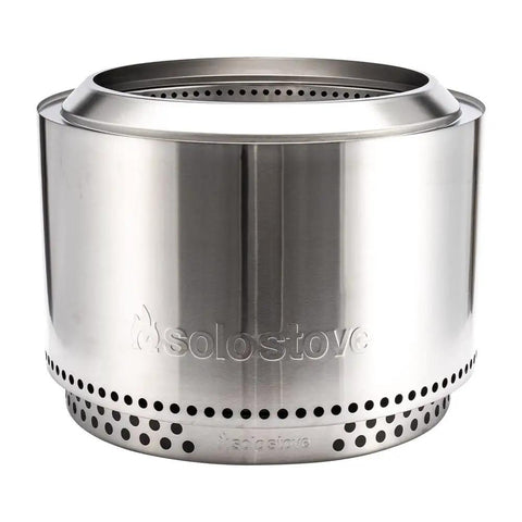 Yukon 27 Inch Stainless Steel Fire Pit with stand, showcasing durable design for outdoor camping and bonfires.
