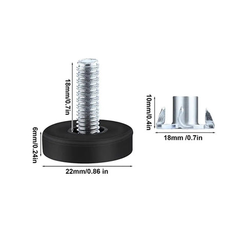 Heavy Duty Furniture Leveling Feet Set Adjustable Metal Levelers 0.87 Inch Non Slip Wobble Eliminators For Uneven Floors Silent Operation With Nylon Base 20 Pack, black nylon base, 22mm