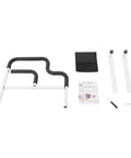Bedside Support Handle For Seniors And Elderly, sturdy L-shaped bed rail in black, easy install, includes screws and instruction manual.