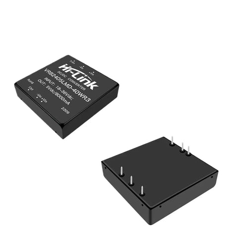 Slick Isolated Switching Power Module Converter Drops 24 Volt Down To 5 Volt For Bms And EV Charging Delivers A Rock Solid 40 Watt At 8 Amps on a black casing with pins